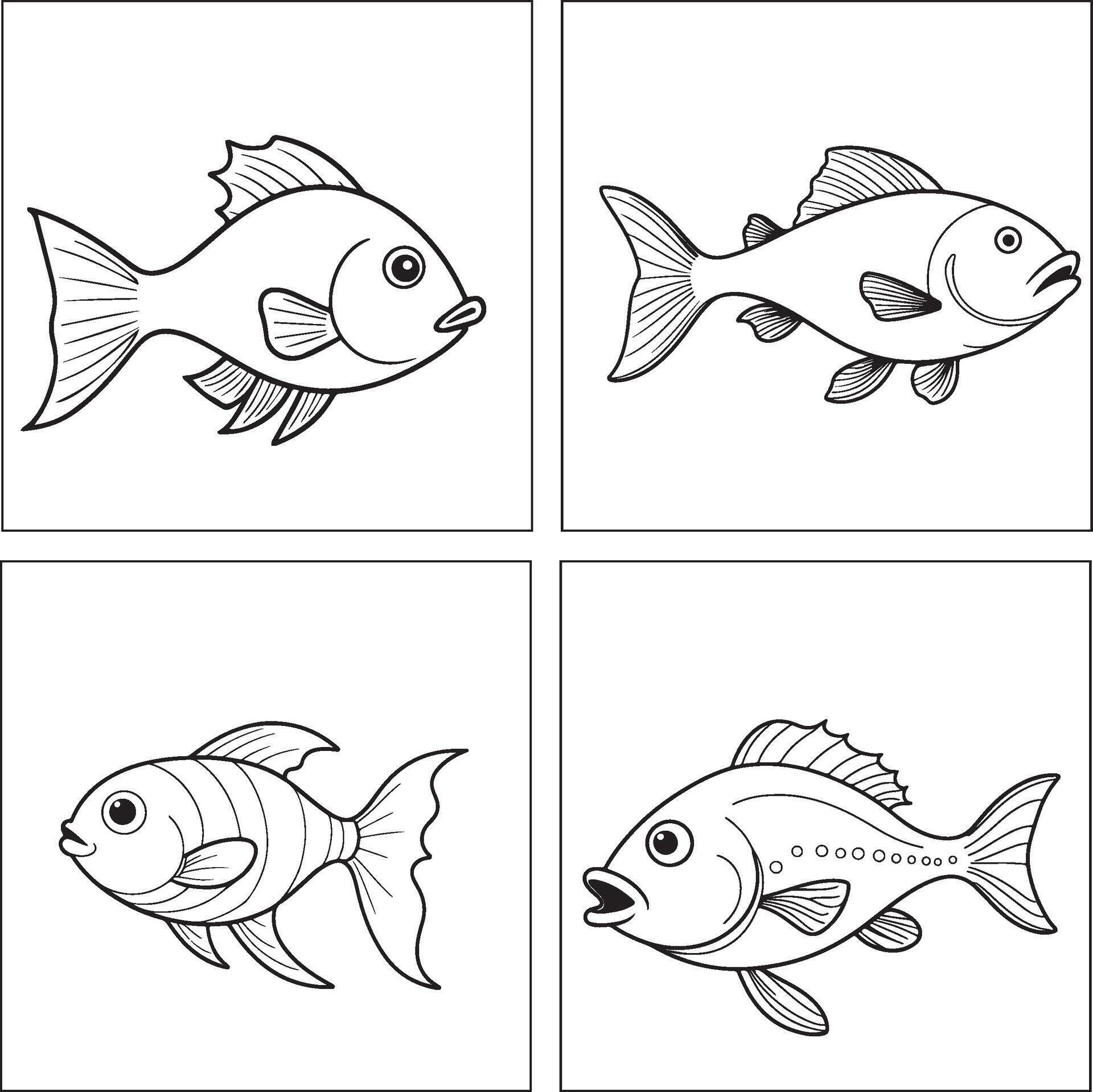 A black and white fish coloring - A Black And White Fish Coloring Page Set Free Vector 