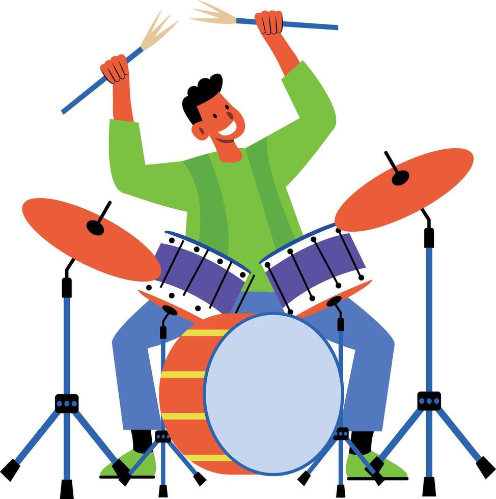 A flat character illustration of a drummer vector
