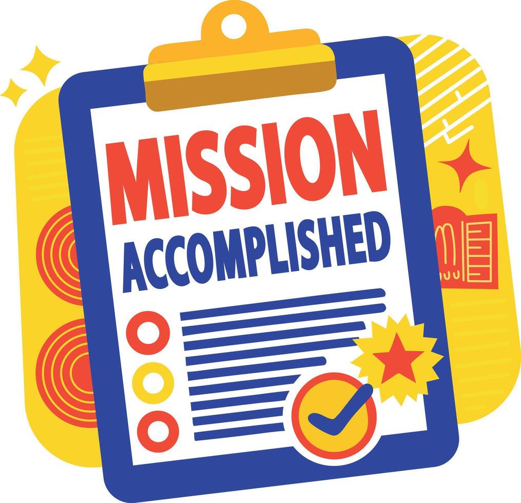 Mission accomplished sticker in flat style vector