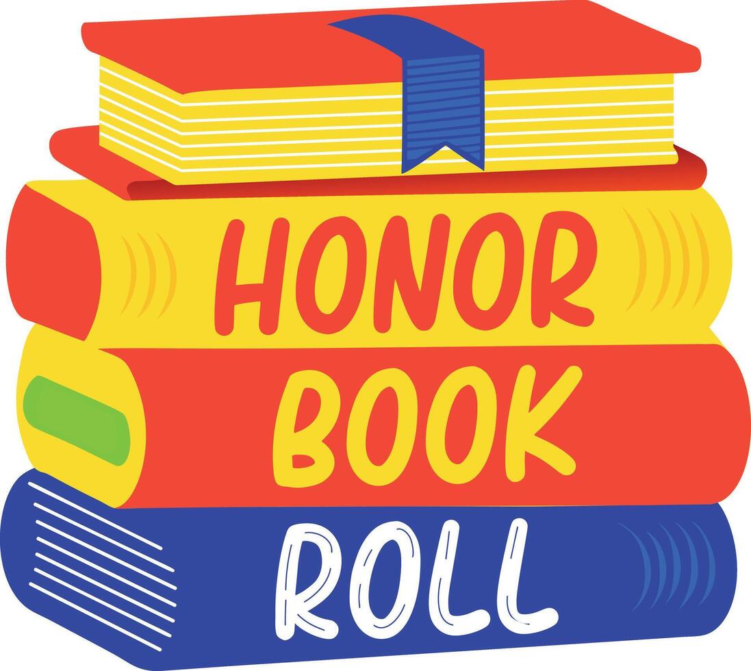 Flat sticker of books with academic achievement quote vector