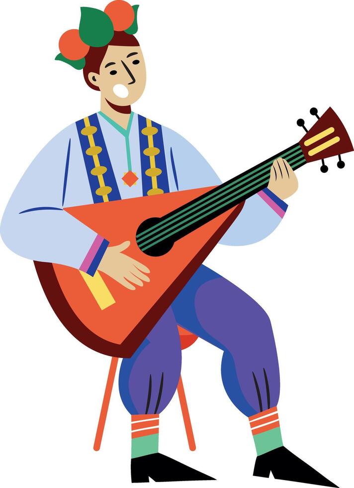 Flat illustration of smiling balalaika player vector