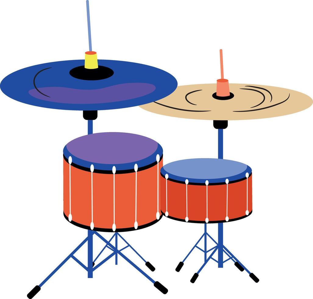 A flat style illustration of a drum set vector
