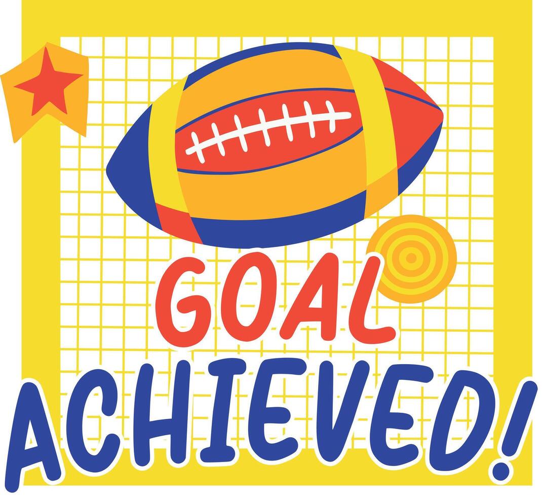 Flat sticker of goal achieved typography with football vector