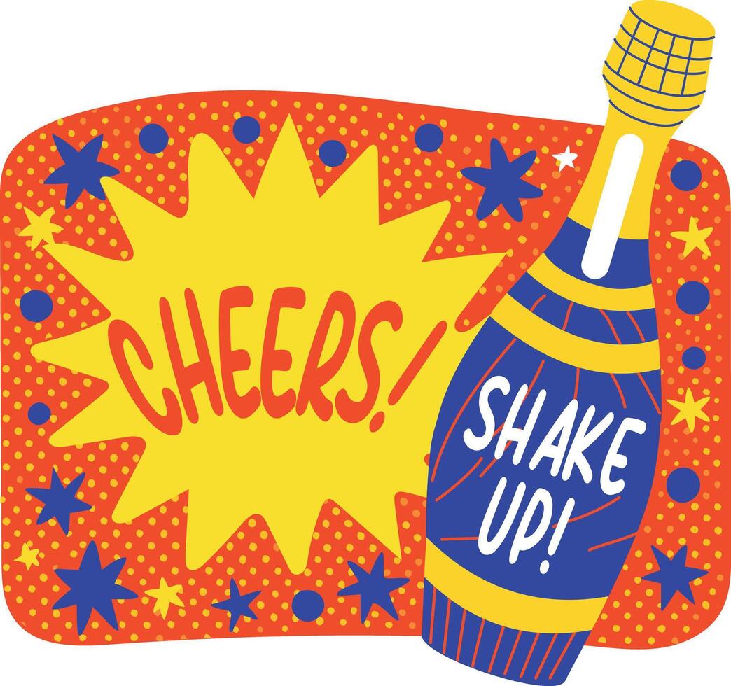 A flat sticker of celebrating drink with cheers typography vector