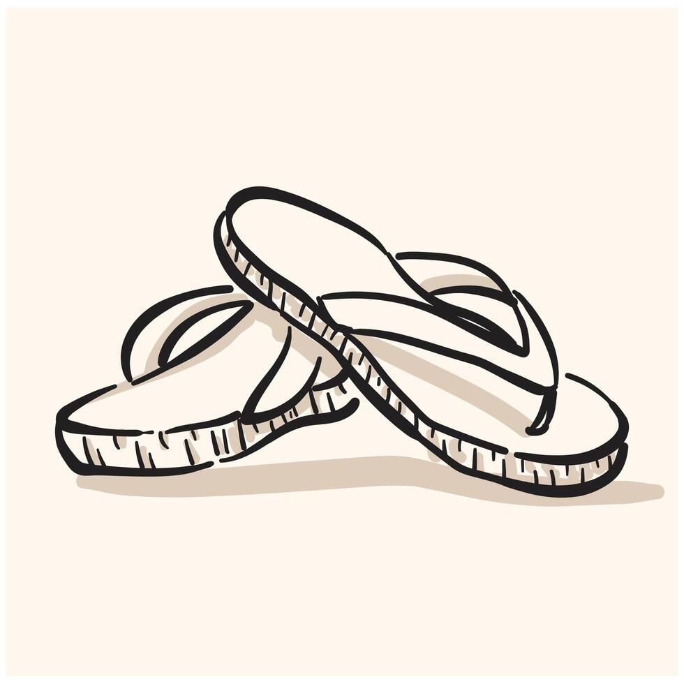 flip-flops With illustration style doodle and line art vector
