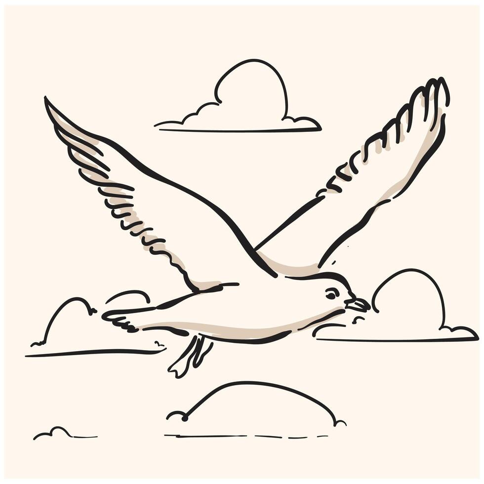 Australian seagull With illustration style doodle and line art vector