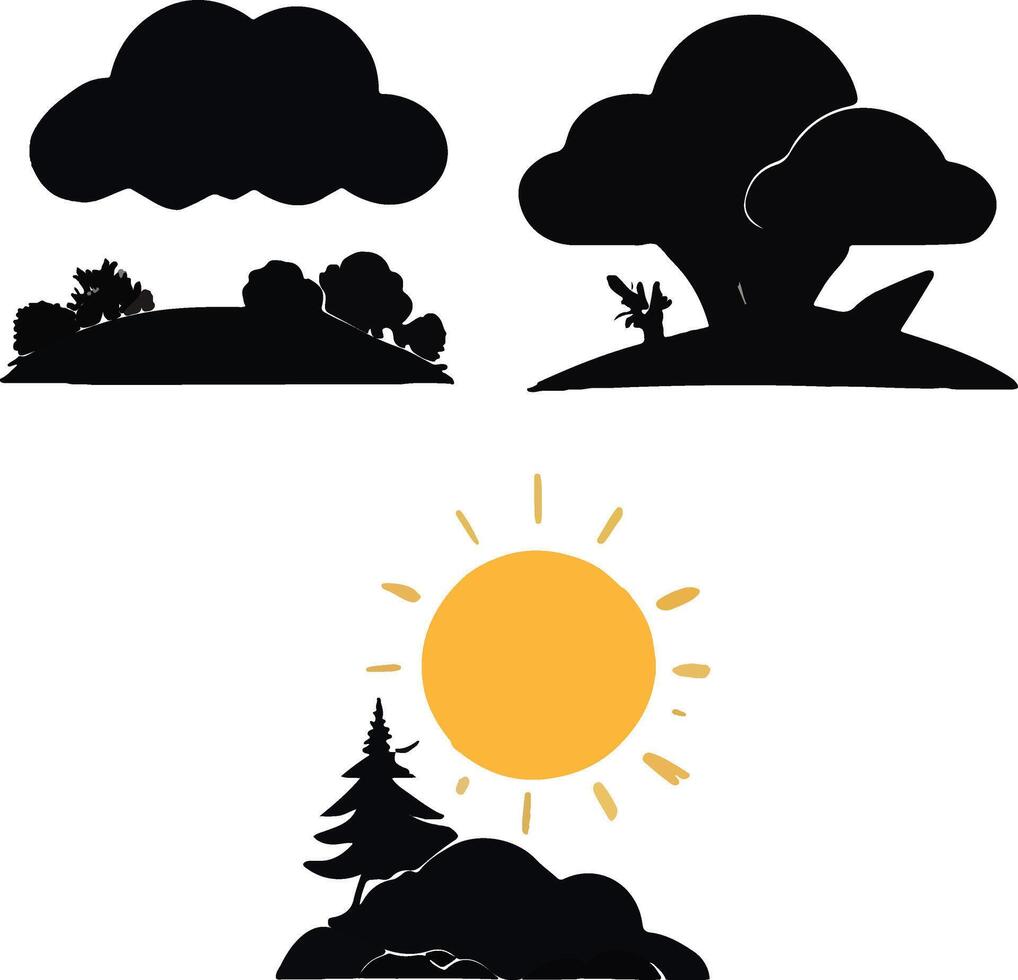 Simple Weather and Season Silhouette Icons Set vector
