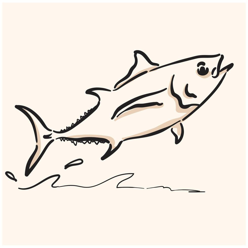 Tuna Fish With illustration style doodle and line art vector