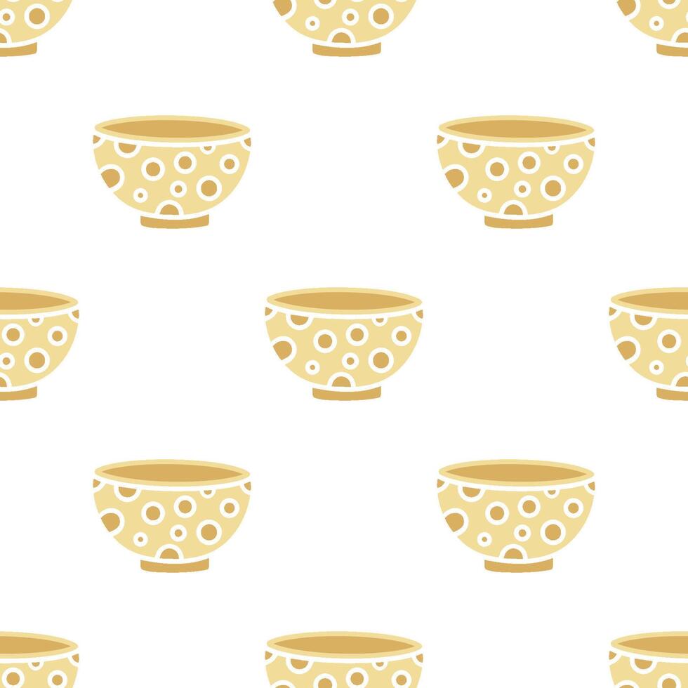 Cartoon gold dot pattern bowl seamless pattern. vector