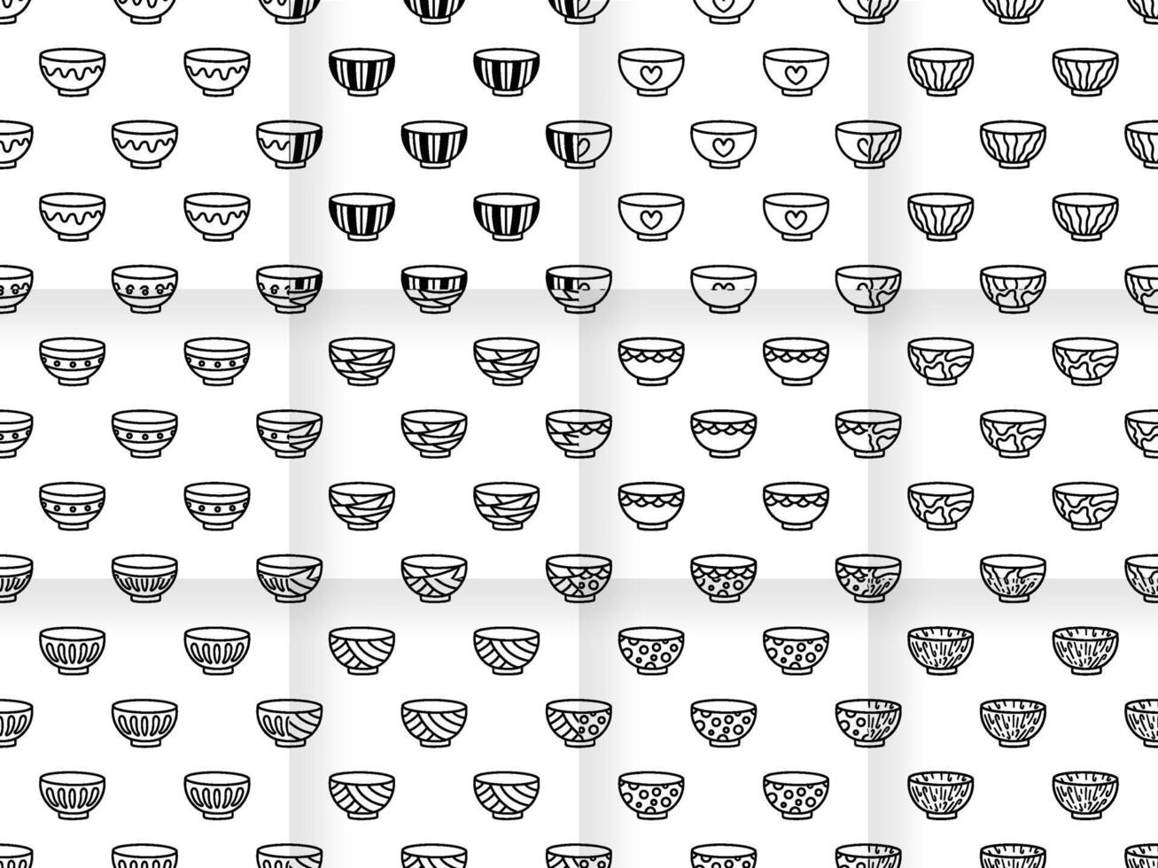 Collection of Cartoon doodle bowl seamless pattern. vector