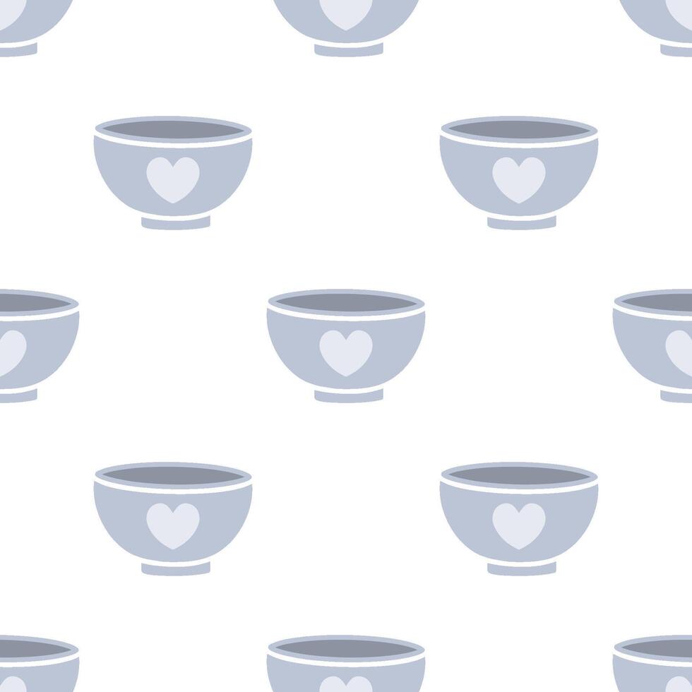 Cartoon white heart pattern bowl seamless pattern. vector