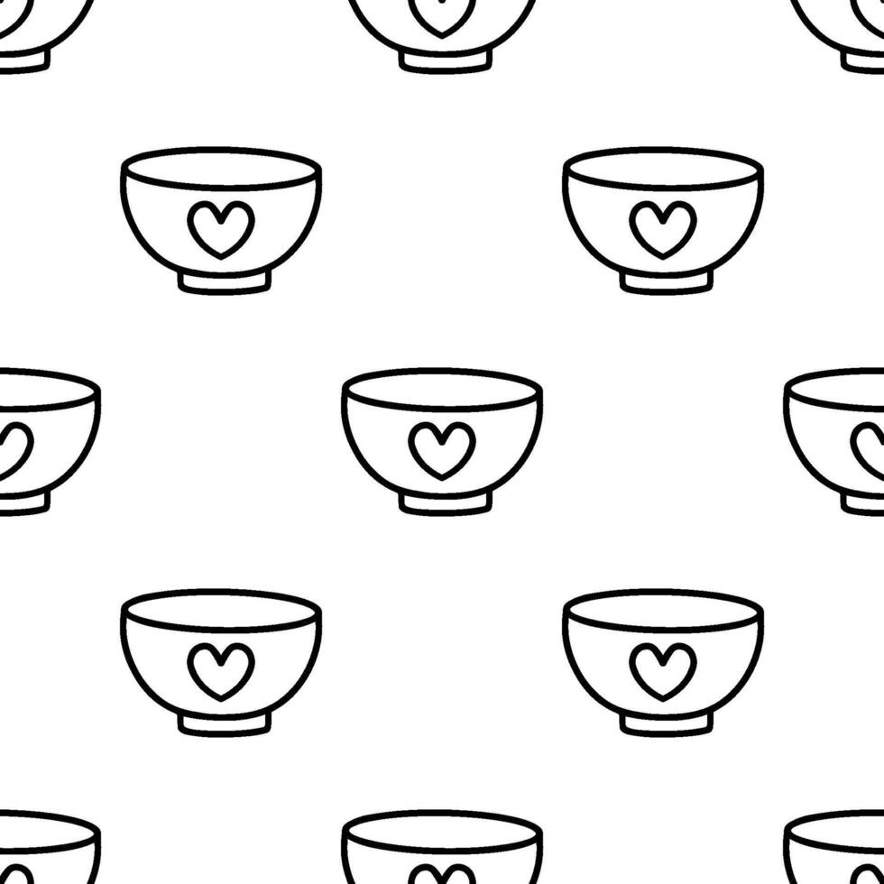 Cartoon heart pattern bowl seamless pattern. vector