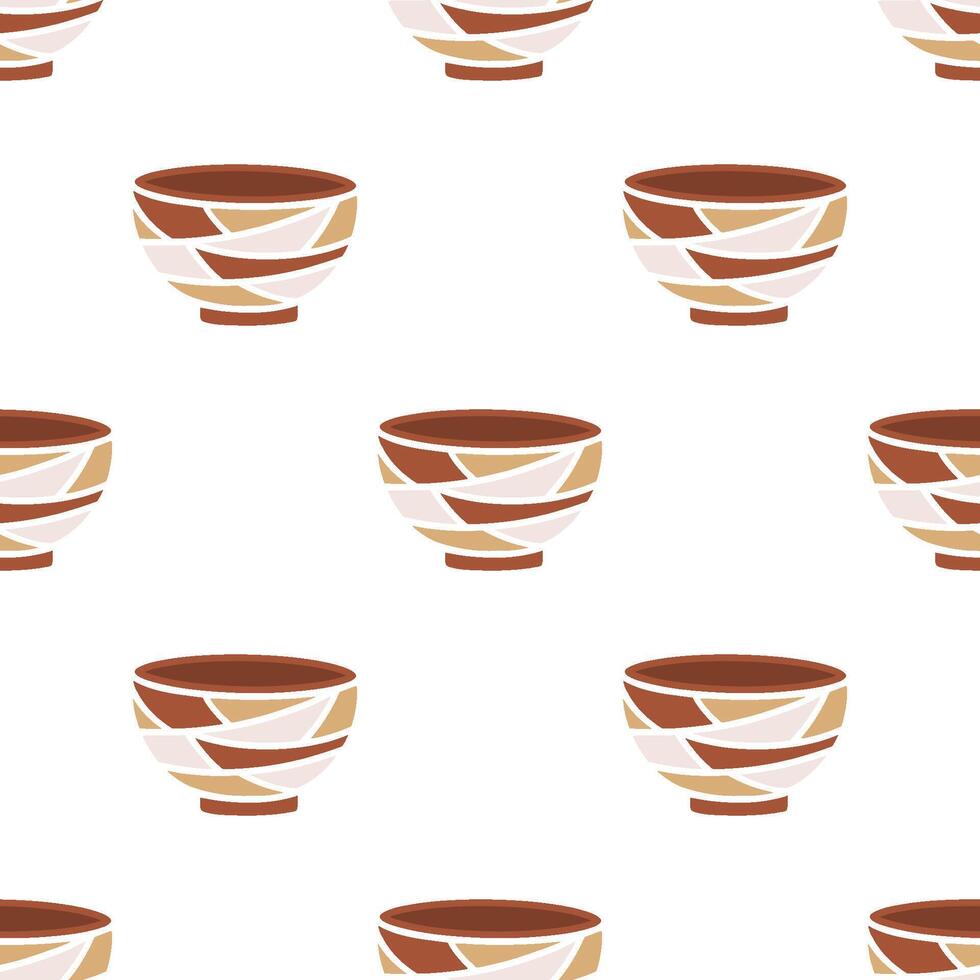 Cartoon brown crack pattern bowl seamless pattern. vector