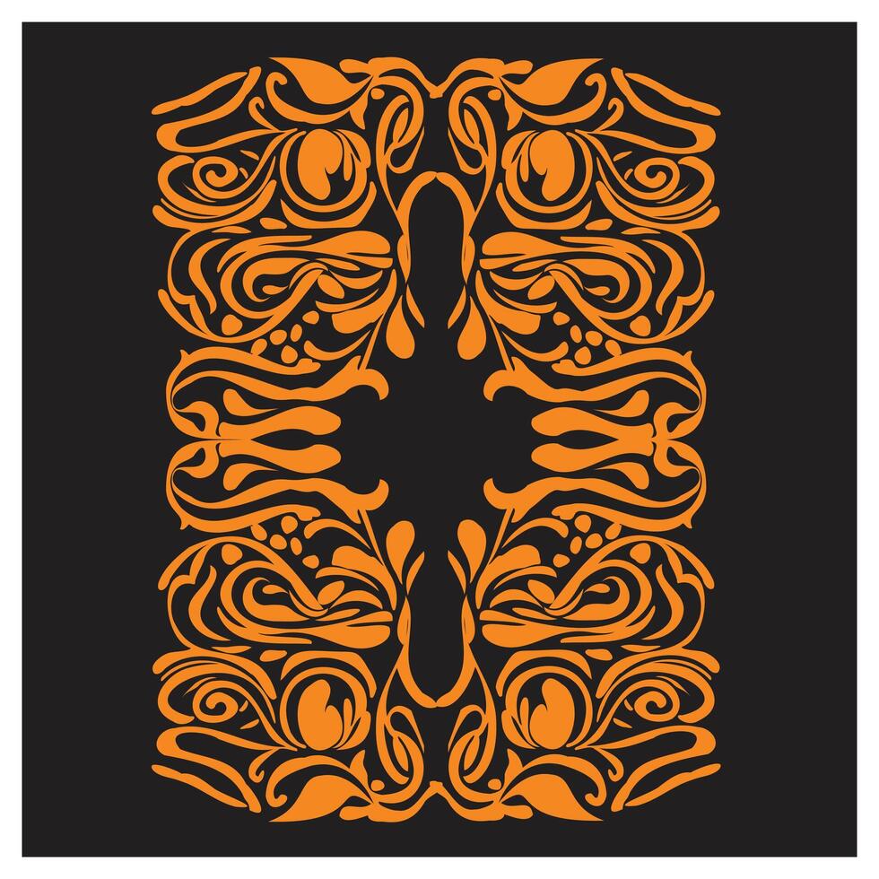 Abstract orange symmetrical butterfly design on a black background. vector