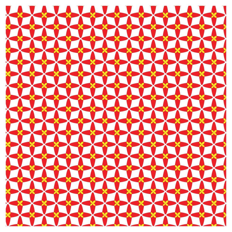 Red and yellow geometric pattern with repetitive star and cross shapes. vector