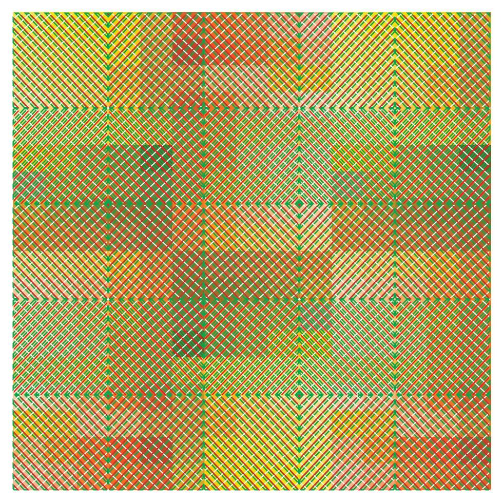 Square seamless print Vibrant geometric pattern with intersecting lines in orange, green, and white creating diamond shapes. vector