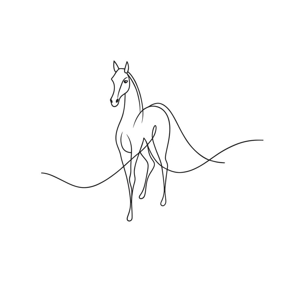 Horse continuous line art flat illustration. vector