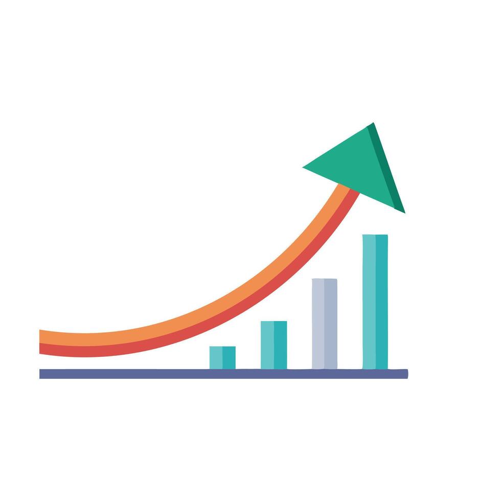 Curved graph with arrow moving up isolated flat illustration on white background vector