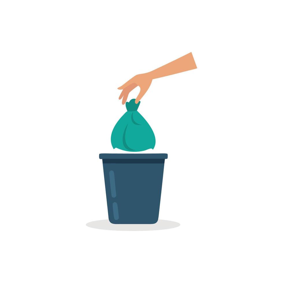 Woman hand takes out a garbage bag from the trash canisolated flat illustration on white background vector