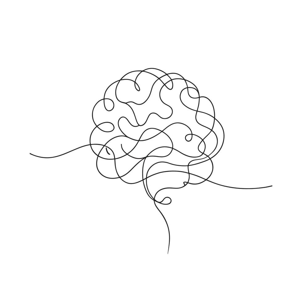Human brain Continuous line art flat illustration vector