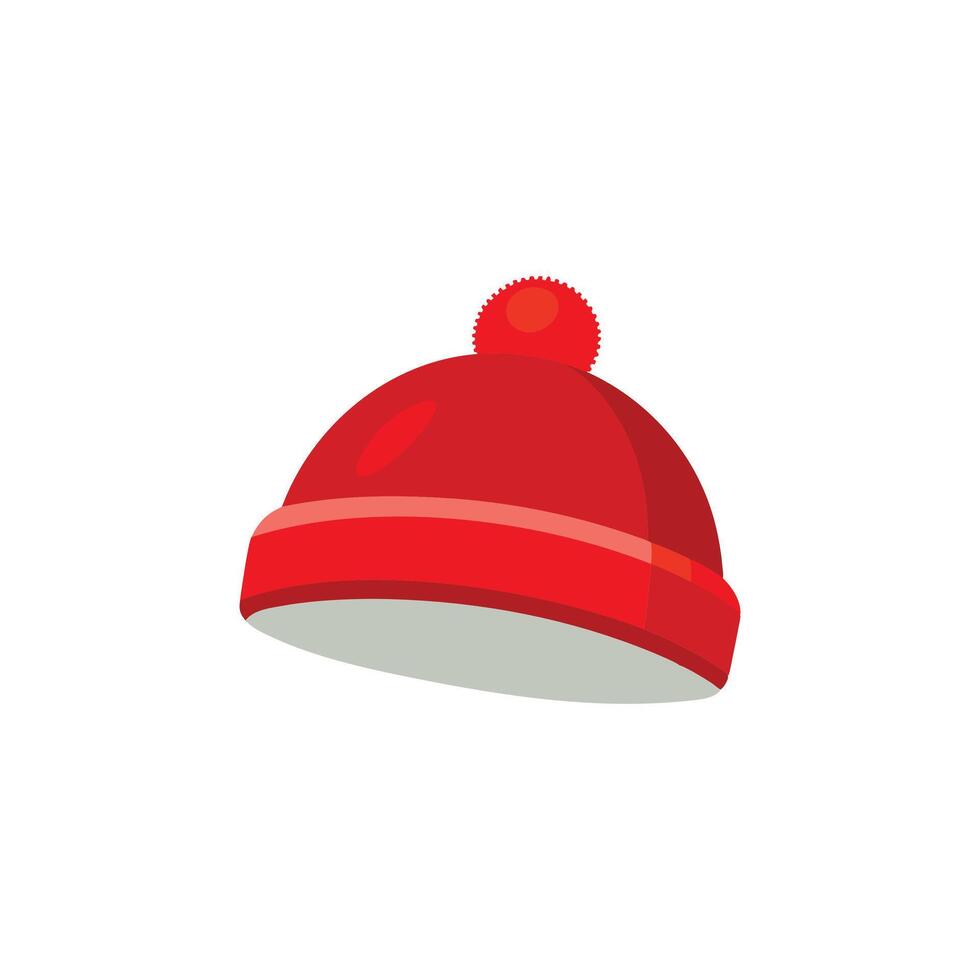 Red warm winter hat isolated flat illustration on white background. vector