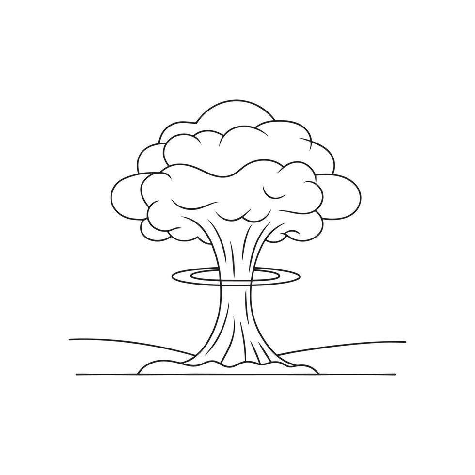 Dramatic mushroom cloud explosion Continuous line art flat illustration. vector