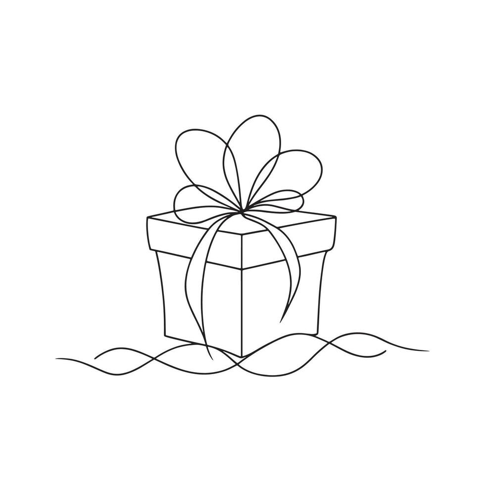 Giftbox Continuous line art flat illustration. vector