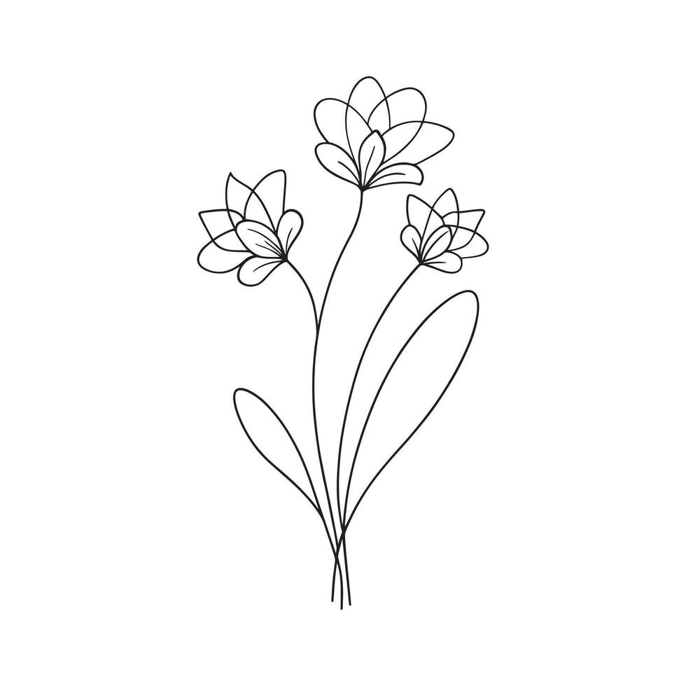 Freesia flower Continuous line art flat illustration. vector