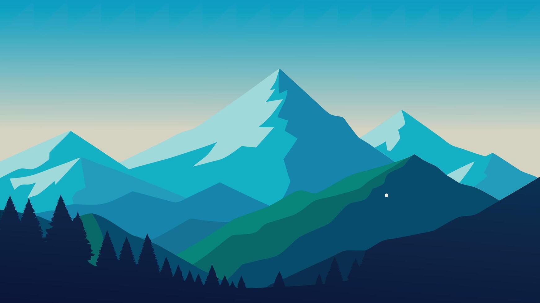 Breathtaking view of a mountain range enveloped in clouds, with verdant trees enhancing the natural scenery flat illustration vector
