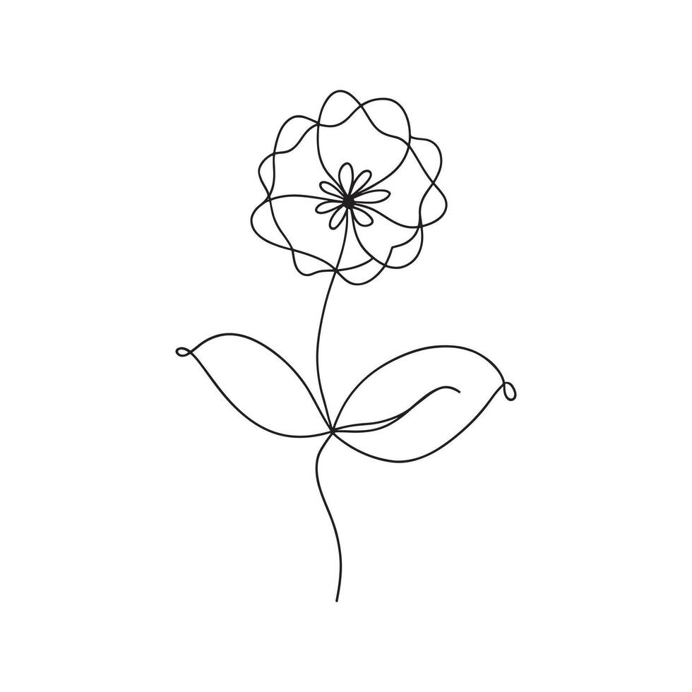 Anemone Continuous line art flat illustration on white background. vector