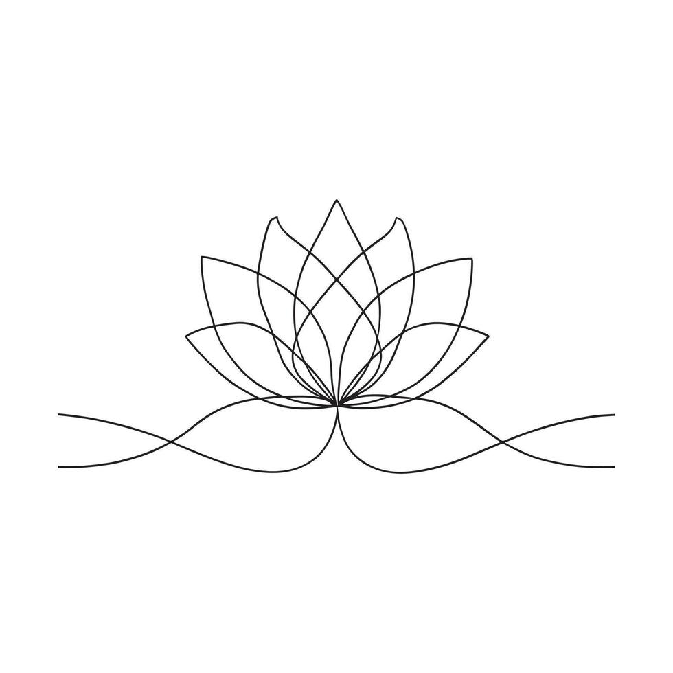 Lotus Continuous line art flat illustration on white background vector