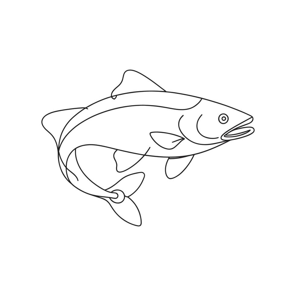 Trout Continuous line art flat illustration on white background. vector
