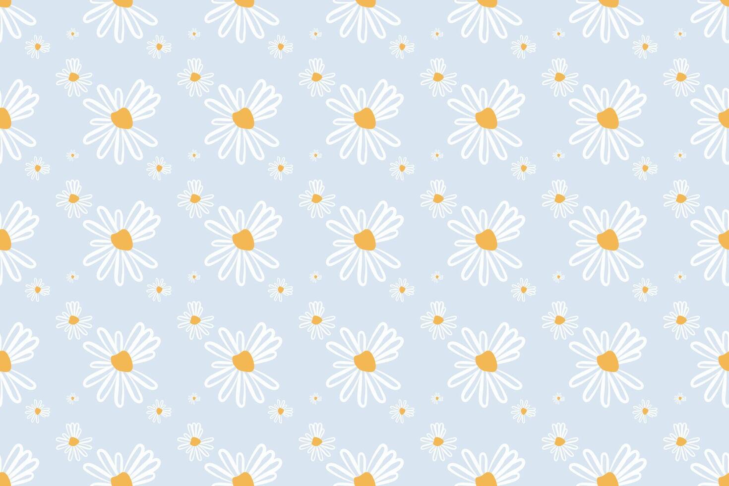 A Seamless patterns with daisy flowers and meadow and hand drawn of daisy flowers on blue backgrounds illustration vector