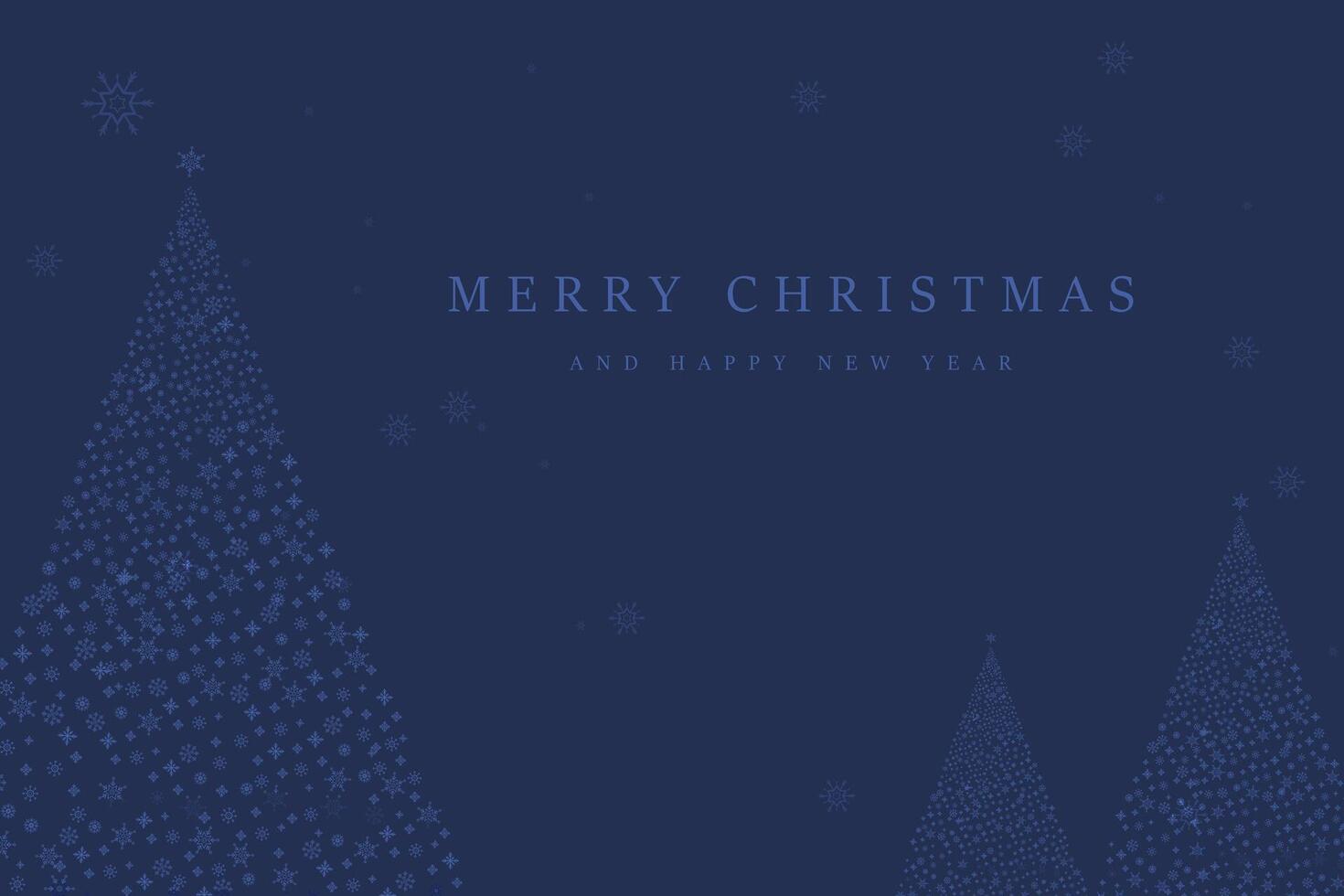 snow tree with A Merry Christmas and Happy New Year text for greeting card . Christmas tree ceated in snow flakes, white snow flakes on blue background vector