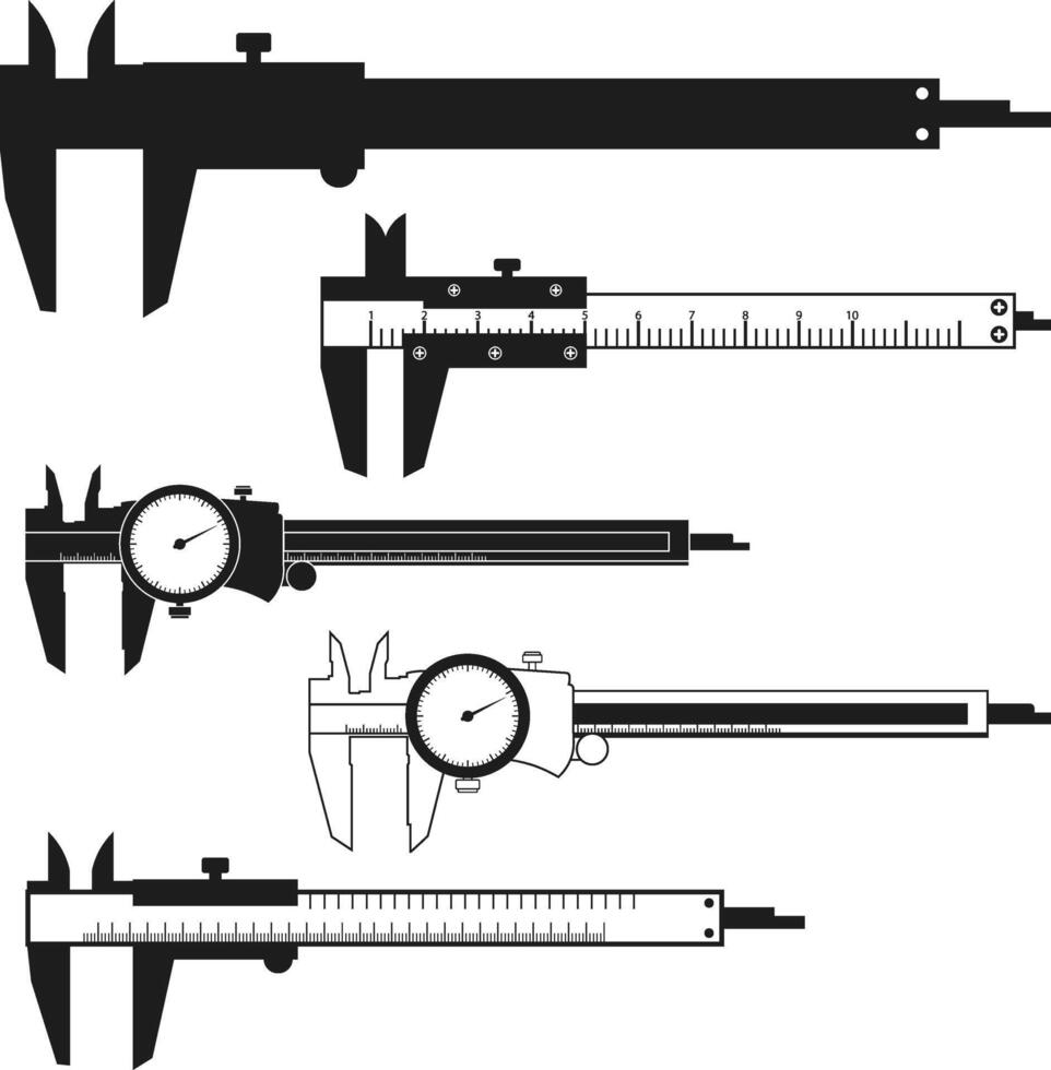 Caliper Silhouette, Engineering, Construction , Caliper outline, Machinist, Calipers measure icon. Vernier caliper icon. Vectors illustration.