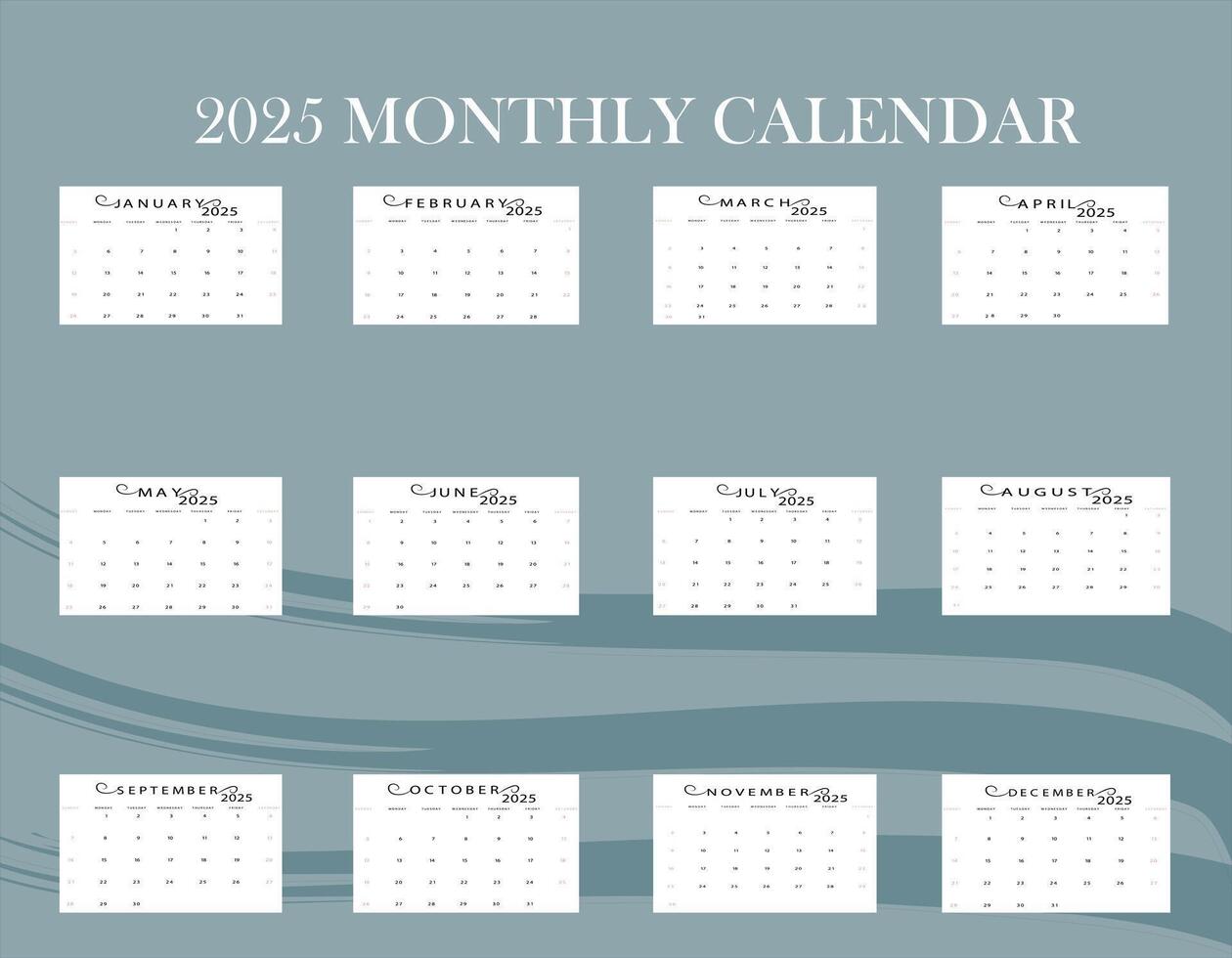 2025 Calendar Featuring Contemporary Aesthetics vector