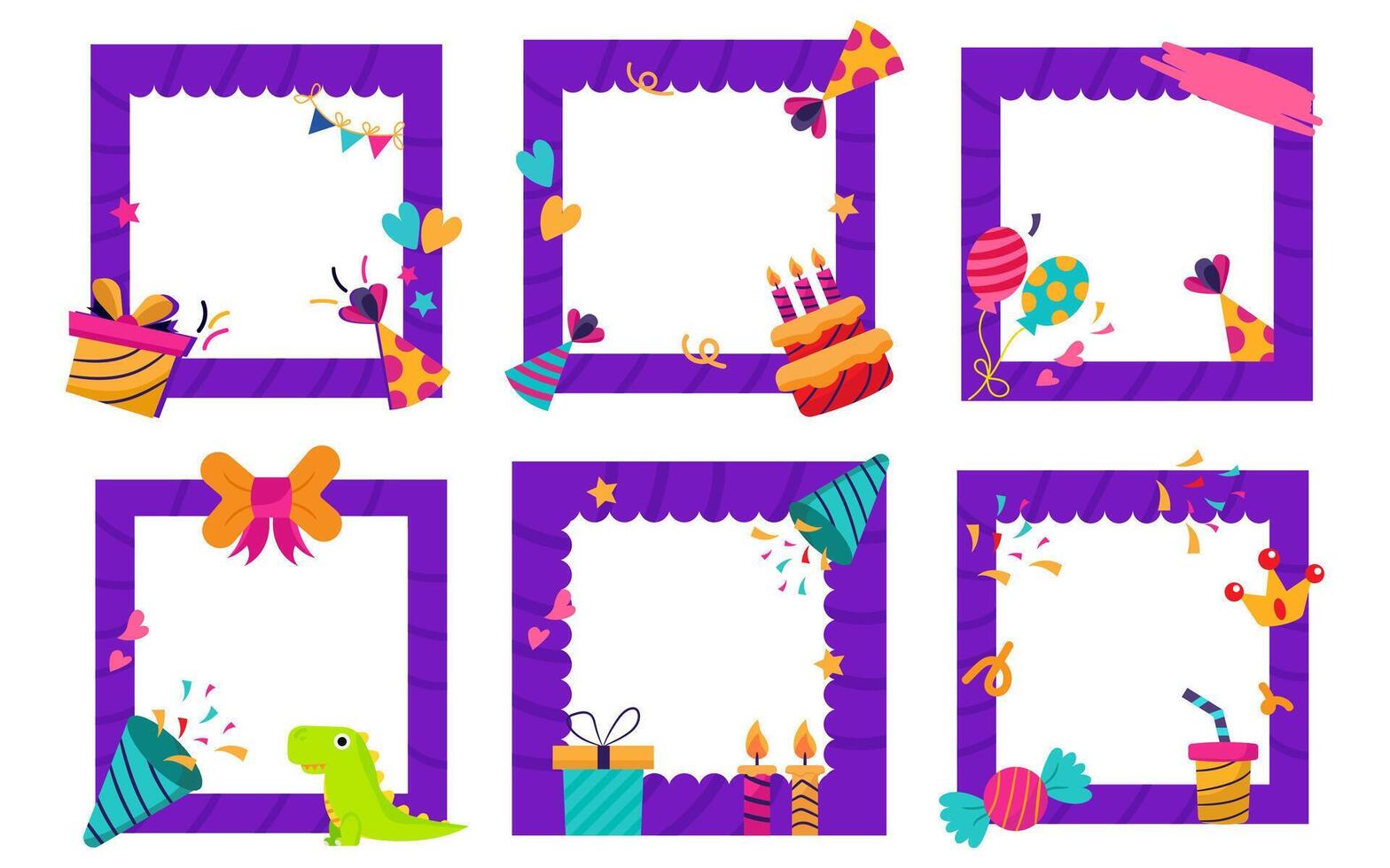 birthday frames set with different animals and decorations vector