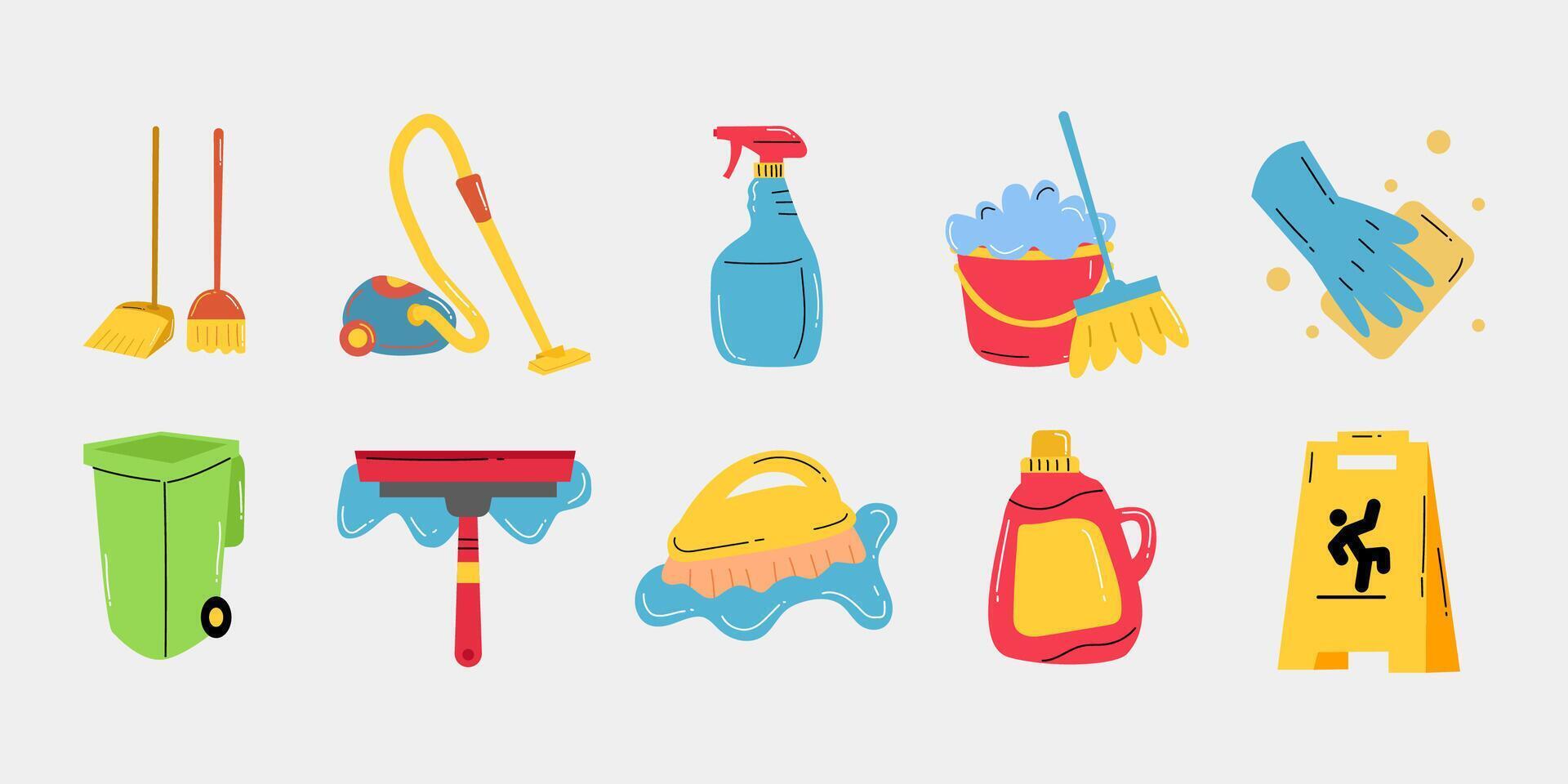 Cleaning Service Various Cleaning items. Housework concept Hand Drawn. vector