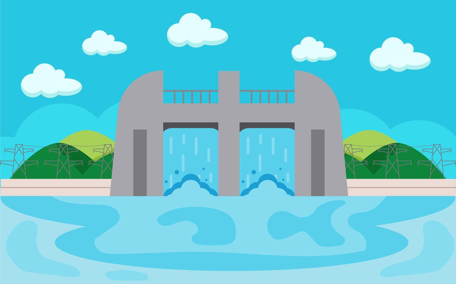 a cartoon illustration of a dam with water flowing over it vector