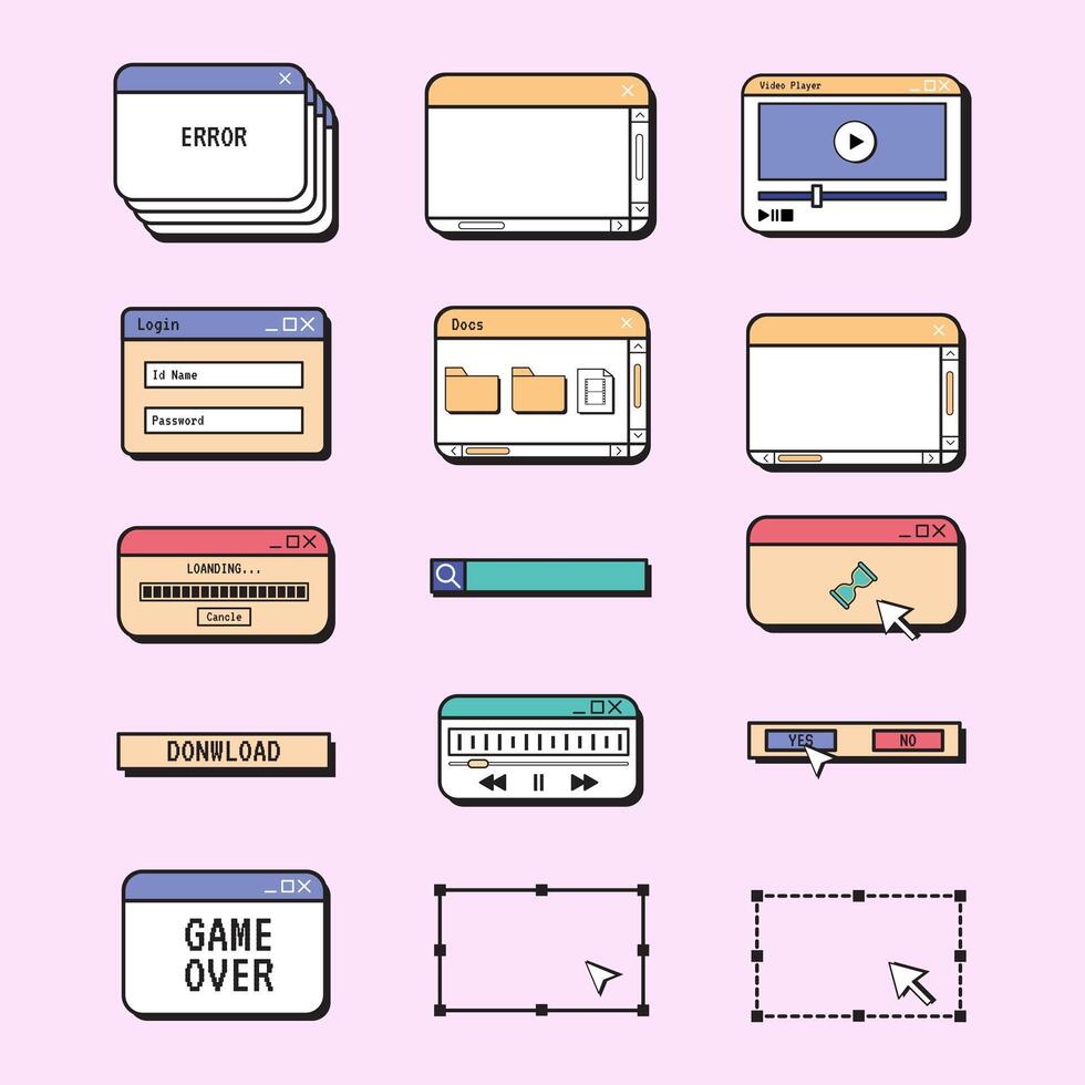 Retro browser computer window in 90s vaporwave style vector