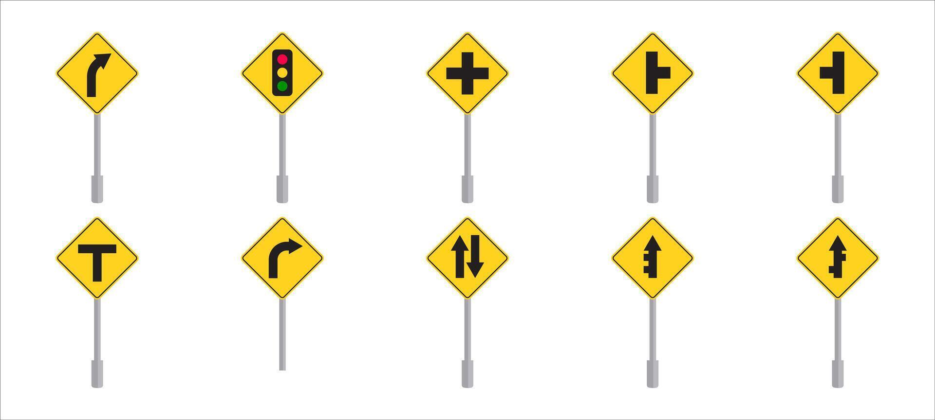 Set Bundle Traffic Regulation Signs Signs White Background vector