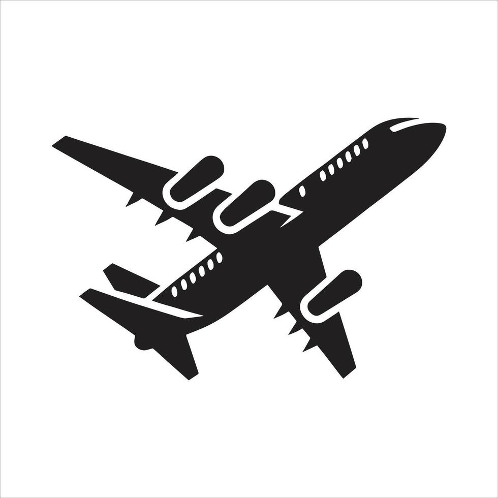 Stylish Plane Icon in Black and White Silhouette Modern Airplane Illustration for Graphics vector