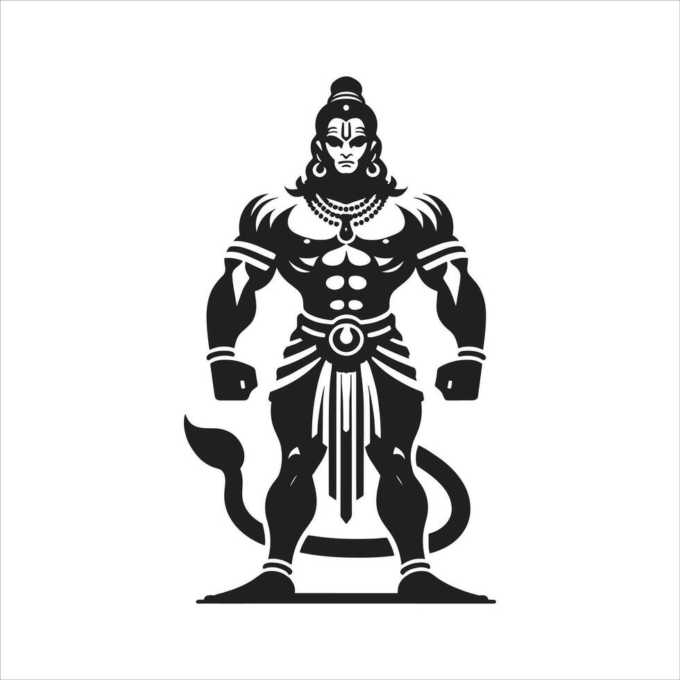 Lord Hanuman Black Silhouette Jay Bajarangbali Powerful Hindu God Free Illustration vector