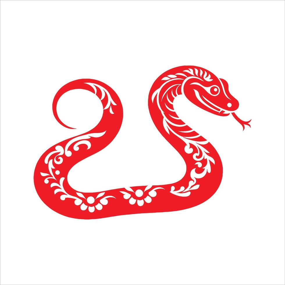 A red snake with a floral pattern on it vector