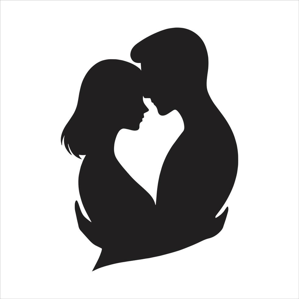 Romantic Couple Hugging and Kissing Each Other Holding Hands Like Bride and Groom Valentine Day Special Art Black and White Silhouette vector