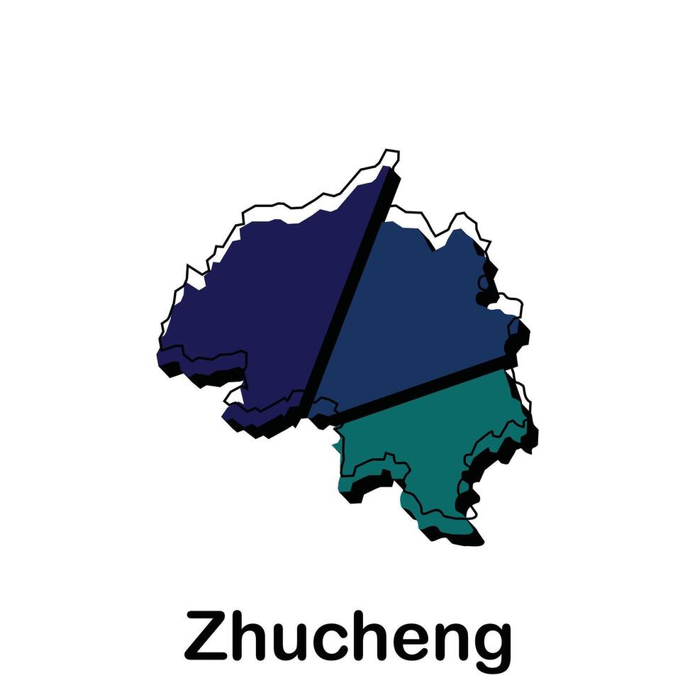Map City of Zhucheng, template with outline graphic sketch style isolated on white background vector