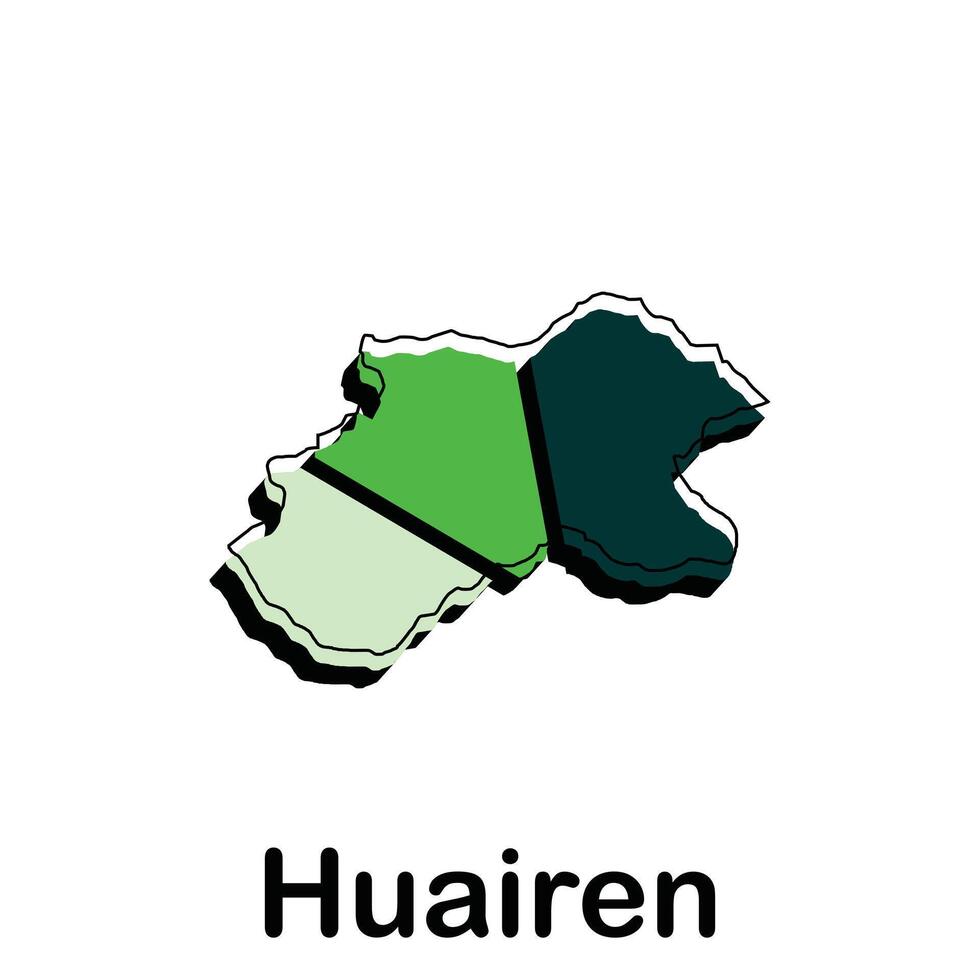 Huairen map flat icon illustration, map of Chinese with named governance and travel icons template vector