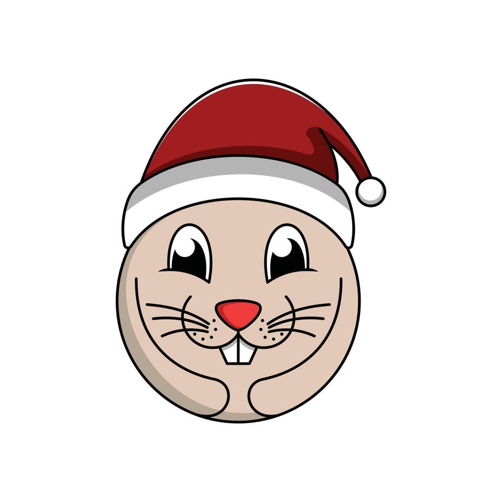 Rabbit Santa Hat Illustration circle, design for christmas suitable for your brand vector