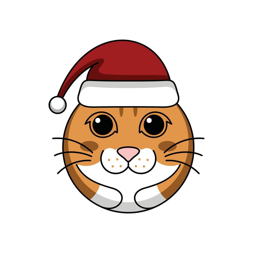 Cat Santa Hat Illustration circle, design for christmas suitable for your brand vector