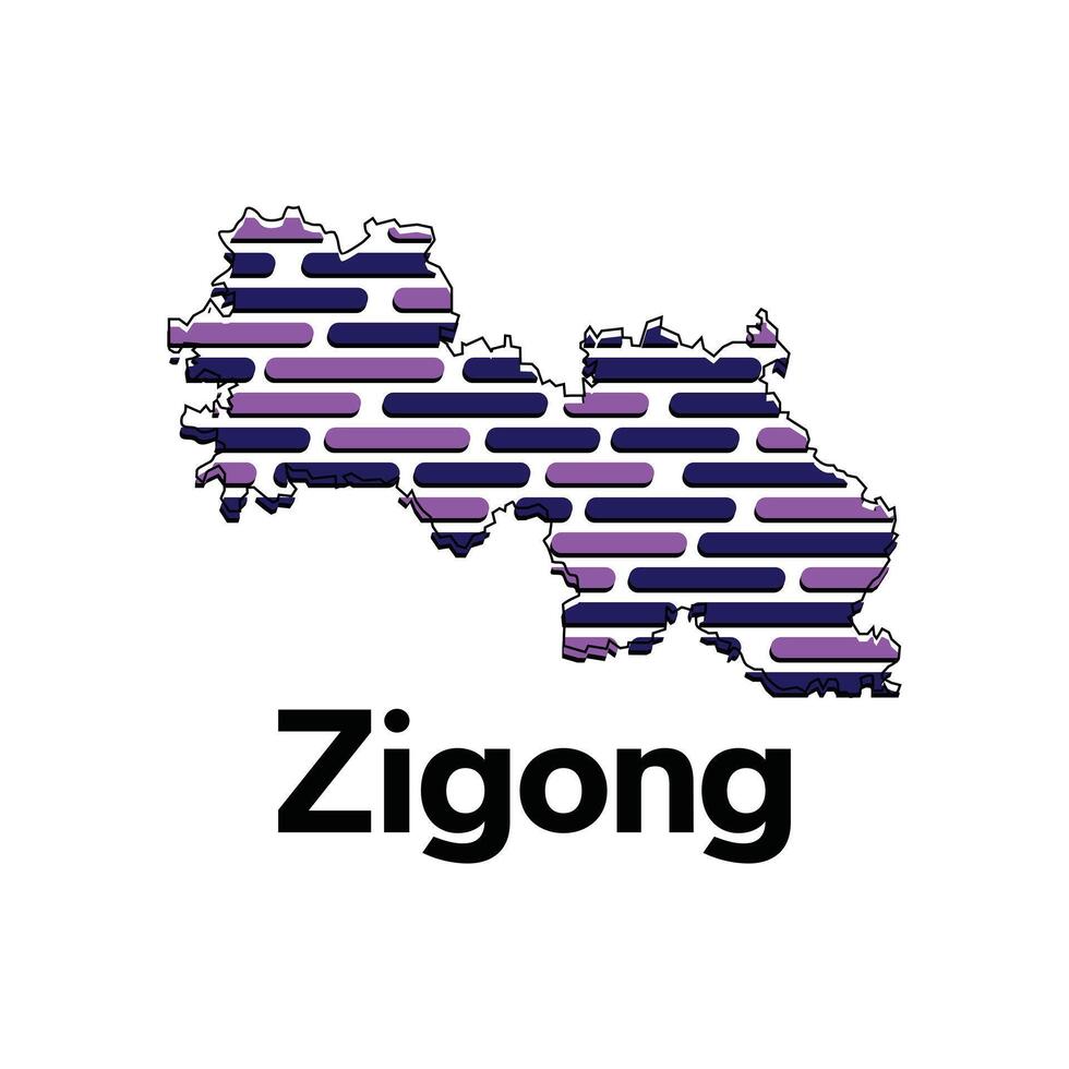 Map of Zigong City, map technology with outline style modern design template, China map suitable for your company vector